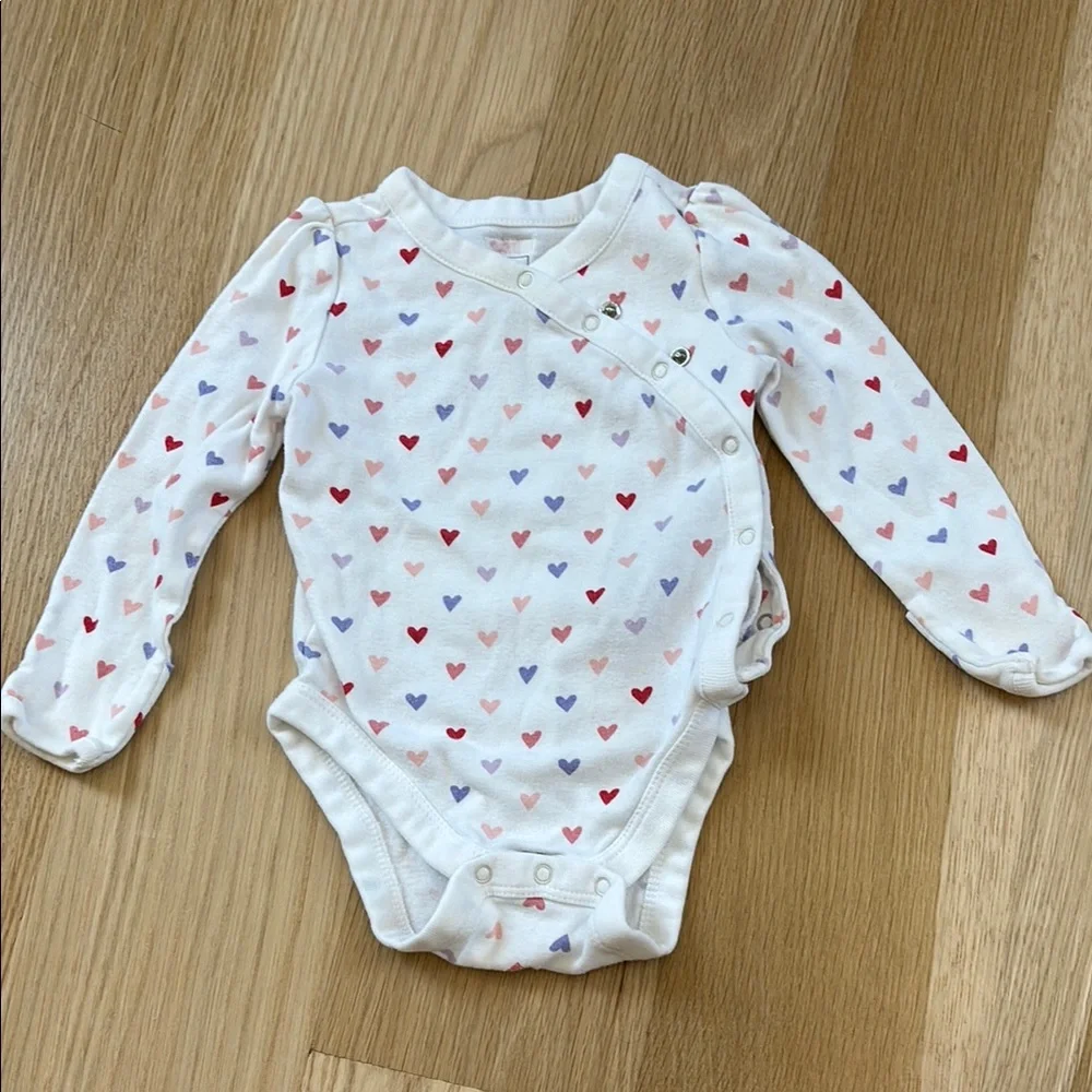 Baby GAP Long-Sleeve Cotton Bodysuit with Red, Pink and Purple Hearts